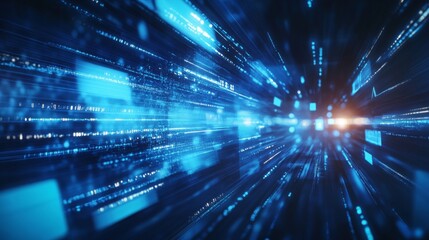Aufkleber - A dynamic image showcasing blue lines and particles representing data streams, conveying a sense of speed and technology.