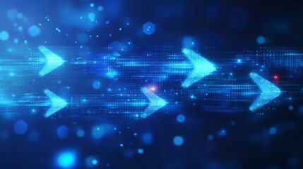 Aufkleber - A futuristic digital background featuring glowing blue arrows and particles, suggesting motion and speed.