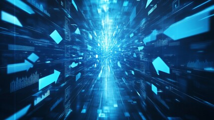 Aufkleber - A futuristic, digital tunnel of light and data flows, showcasing dynamic blue elements against a dark backdrop.