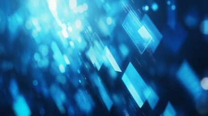 Fototapete - A mesmerizing blue abstract background featuring sparkling shapes and light effects, ideal for digital design and technology themes.