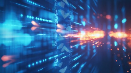 Aufkleber - A dynamic digital landscape featuring vibrant blue and orange lights, symbolizing speed, technology, and data flow.