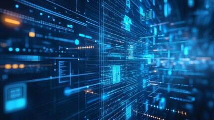 Leinwandbilder - A digital landscape showcasing vibrant blue data streams and interconnected networks, symbolizing technology and information flow.