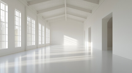 Poster - Sunlight streaming through windows in empty white room