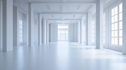 Poster - Empty white room with columns and big windows letting in natural light