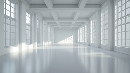Poster - Sunlight streaming through windows in empty white room