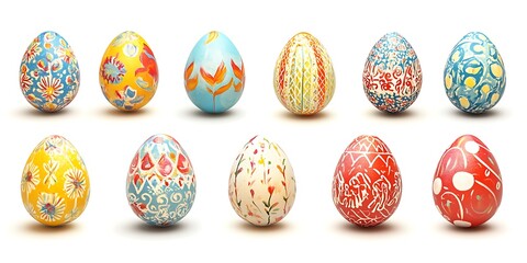 Colorful hand-painted Easter eggs isolated on a white background a collection of painted Easter eggs with different patterns and designs vibrant colors festive decoration elements 