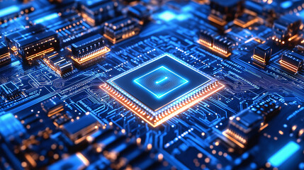Poster - Cpu performing complex calculations glowing on motherboard