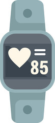 Sticker - Smart watch showing heartbeat rate on screen icon in flat style