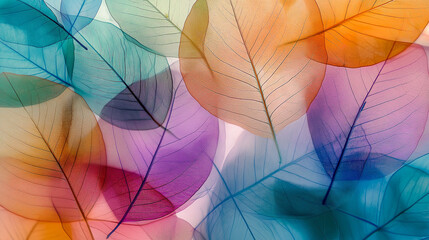 Aufkleber - Colorful transparent skeleton leaves creating vibrant background