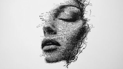 Leinwandbilder - Woman face emerging from typography forming creative design