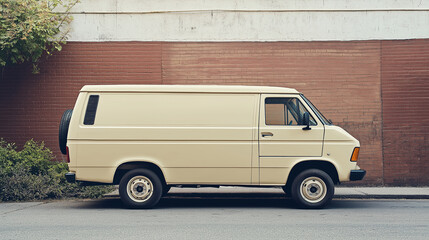 Classic beige delivery van parked on a quiet street