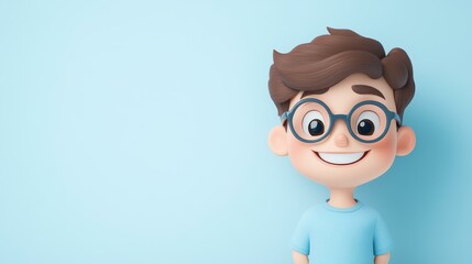 Sticker - A joyful cartoon character with large glasses and a bright blue shirt, perfect for embodying positivity and fun