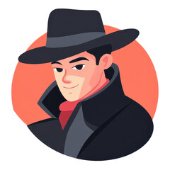 Canvas Print - A dapper gentleman in a sleek coat and hat radiates charm and confidence, showcased in a modern flat cartoon style.