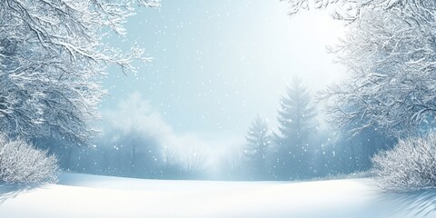 Winter christmas background with trees covered by snow. Winter landscape. Snowy scene with copy space. 