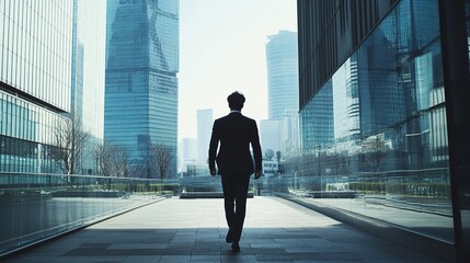 Wall Mural - Businessman Walking in Modern Cityscape