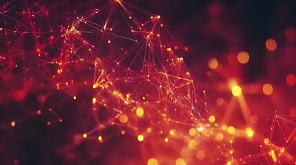 Wall Mural - Abstract Red and Gold Network Background with Bokeh Lights