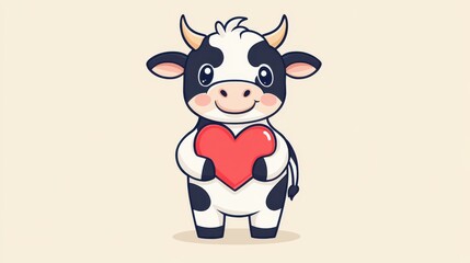 Wall Mural - A cute cow character happily displays a love sign, radiating joy and affection in a vibrant cartoon design.