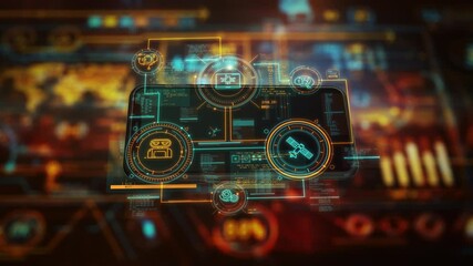 Wall Mural - 3d smartphone displaying dynamic infographics in virtual space