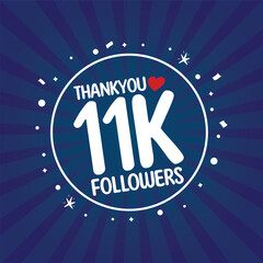 Canvas Print -  11K Followers thank you with white sparkles and red heart isolated with blue gradient background