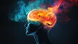 © AURA COLLECTIONS - A stylized silhouette of a head with vibrant flames and smoke representing creativity and thought.