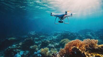 Poster - Drone flying above underwater coral reef