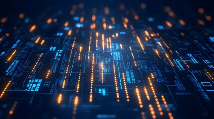 Wall Mural - Abstract Digital Circuit Board with Glowing Lines and Data