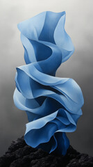 Canvas Print - Abstract blue fabric sculpture against a grey background.