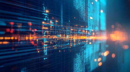 Abstract Digital Technology Background with Binary Code and Glowing Lights