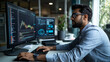 © Andres Mejia - Computer programmer analyzing code and graphs on computer screens