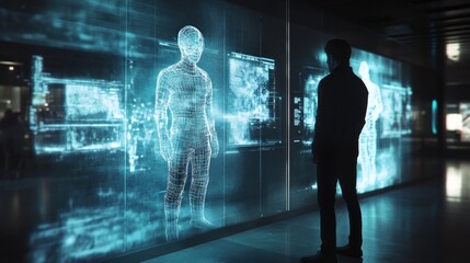 Man Looking at a Wireframe Human on a Screen