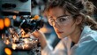© Рудой Максим - Young scientist examining samples under a microscope in a modern laboratory during a research session