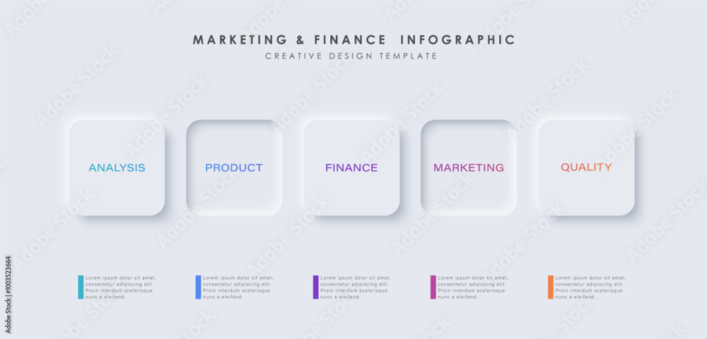 Neumorphism design infographic, 5 step timeline illustration. Minimal ...
