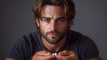 A Man with Brown Hair and a Beard Wearing a Black T-shirt
