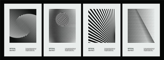 Lines and monochromatic elegance, a sleek modern abstract design template. Minimalist brochure layout with black and white textured lines.