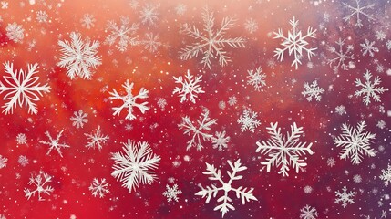 Wall Mural - festive christmas illustration featuring delicate snowflakes on a red gradient background