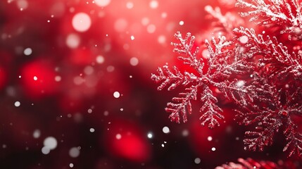 Wall Mural - festive red bokeh background with snowflakes for holiday and winter-themed designs