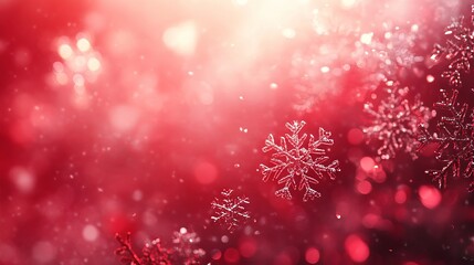 Wall Mural - festive red bokeh background with snowflakes for holiday and winter-themed designs