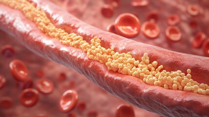 Illustration of a blood vessel with cholesterol buildup.