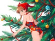 © rutchakon - abstract Christmas tree toy on a Christmas tree branch pinup pop art retro illustration. cute girl Comic book