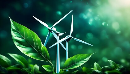 Wall Mural - Leaves intertwining to create a wind turbine, symbolizing the essence of renewable energy and sustainability