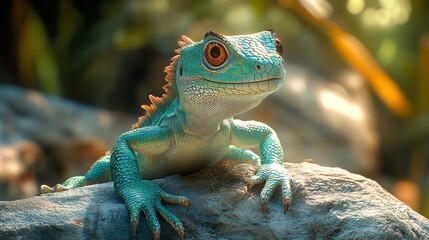 Macro shot of a lizard's face with textured scales and deep black eyes