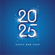 © simbos - 2025 New Year continuous Greece ribbon. Abstract white blue flag of Greece in the shape of 2025 logo with sparkle firework. New Year concept greeting card