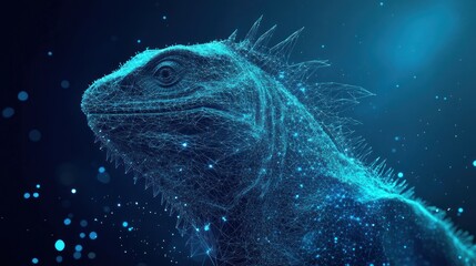 Abstract Digital Lizard in a Blue Haze