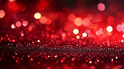 Wall Mural - festive red glitter bokeh background for christmas and valentine’s day, vintage holiday lights, defo