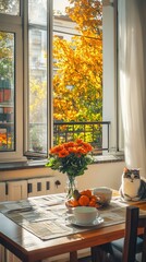 Wall Mural - A cat sitting on a table next to a window