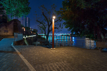 Night view of traditional Chinese ancient city wall buildings