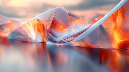 Sticker - Abstract glassy landscape with warm orange glow