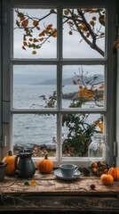 Wall Mural - A window with a view of a body of water