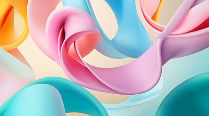 3d render, paper ribbon rolls, abstract shapes, fashion background, swirl, pastel neon scrolls, curl, spiral, cylinder. 