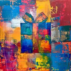 Poster - Abstract depiction of a festive gift with vibrant and bold colors.